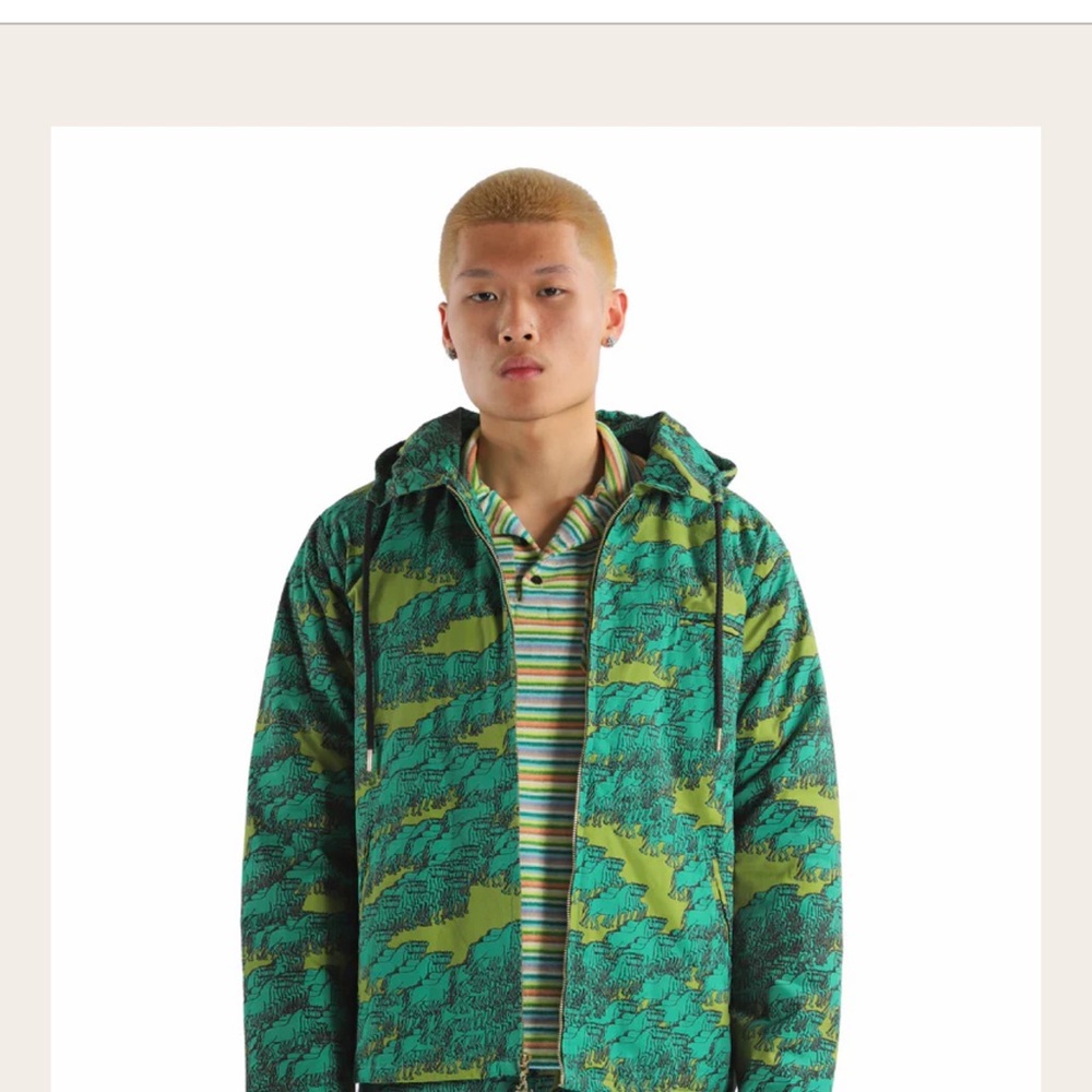 Men's Green Horse Patterned Hooded Lightweight Jacket